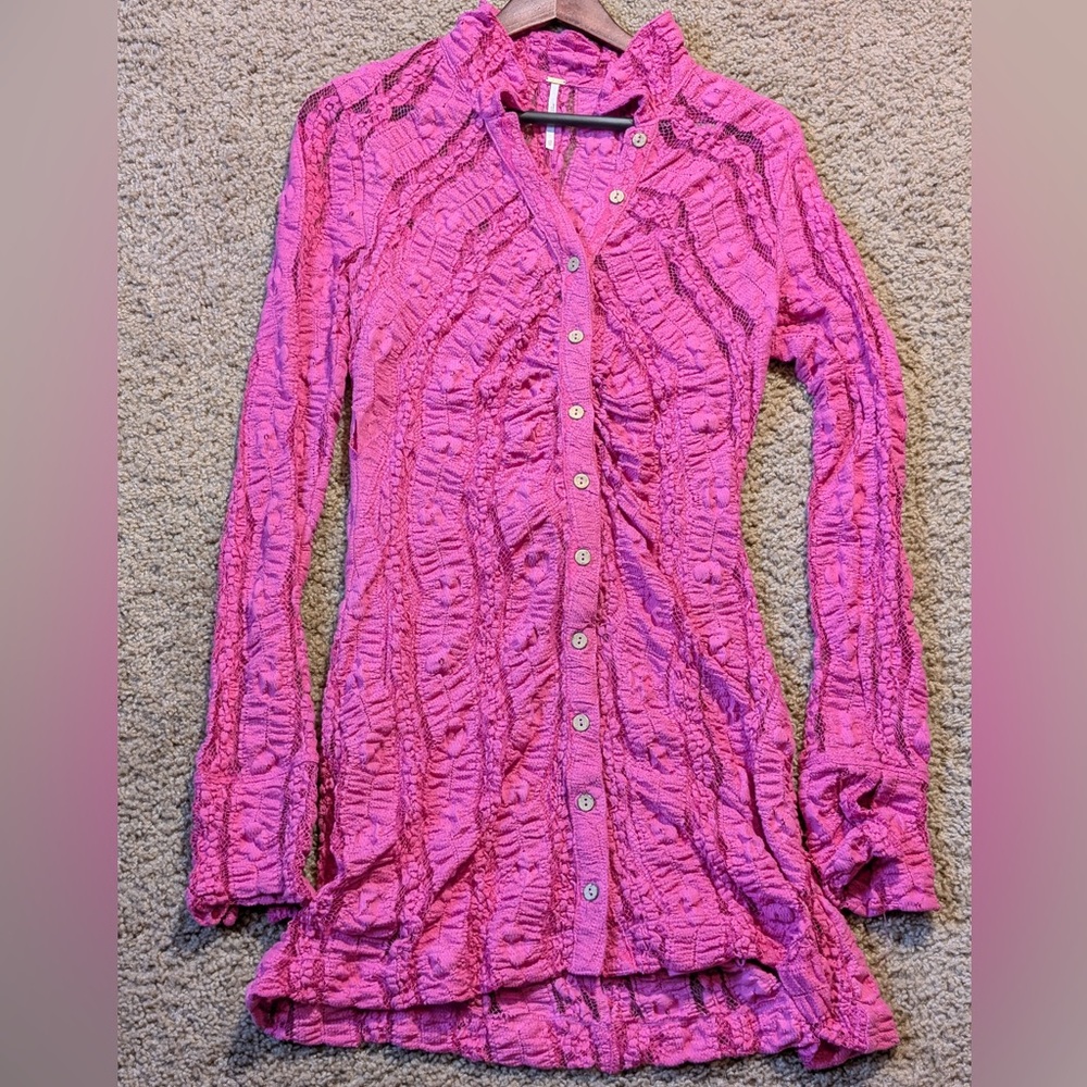 Free People Fuchsia Lace Top